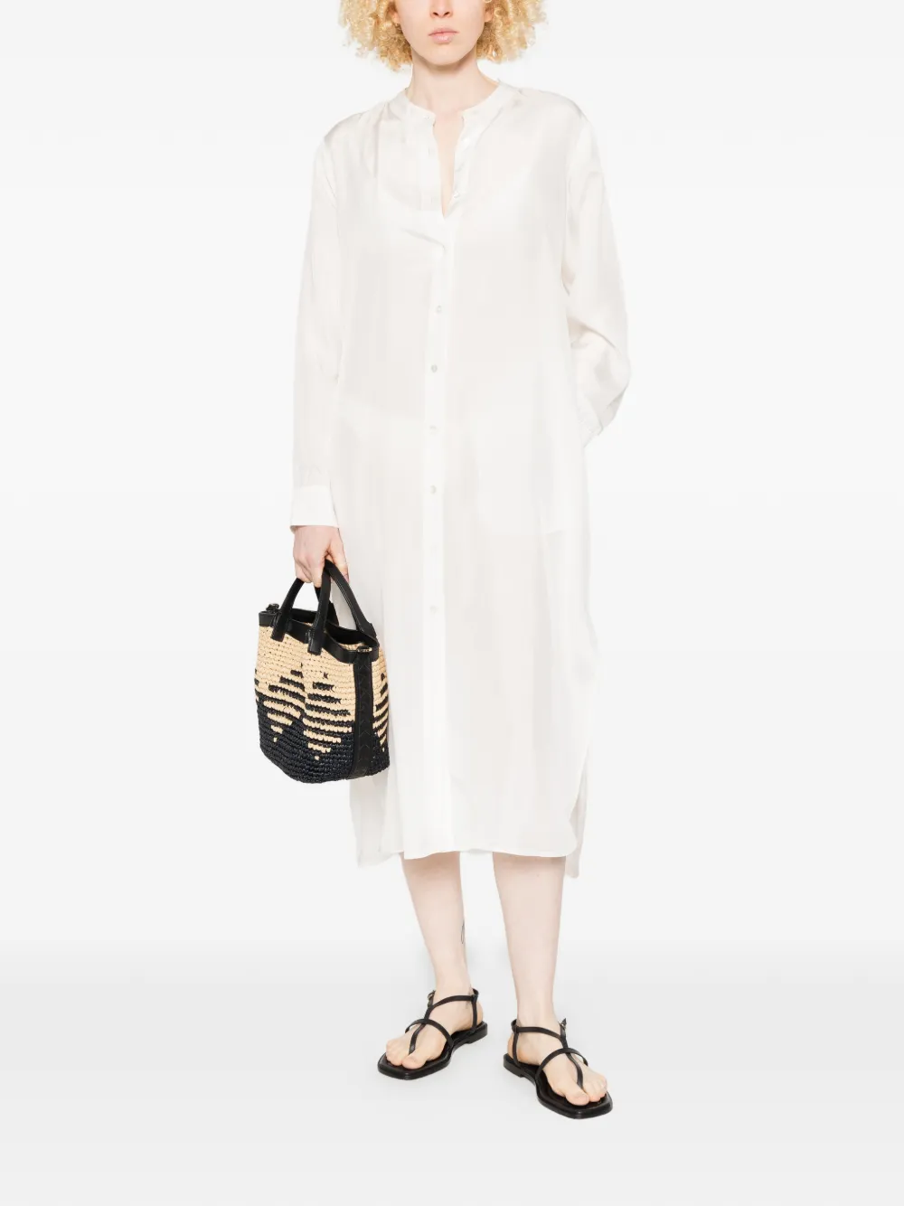 P.A.R.O.S.H. Saxon midi-jurk met knopen Beige