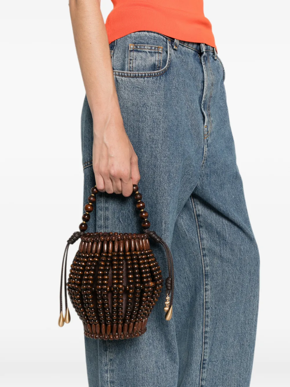 Cult Gaia Lanterna bucket-tas met kralen Bruin