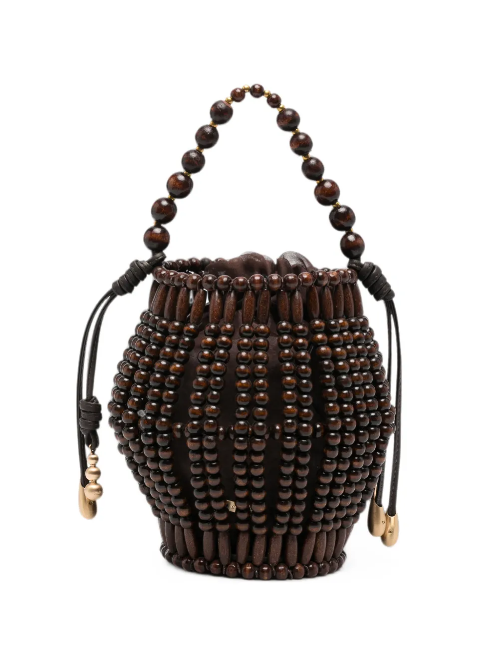 Cult Gaia Lanterna beaded top-bucket bag - Marrone