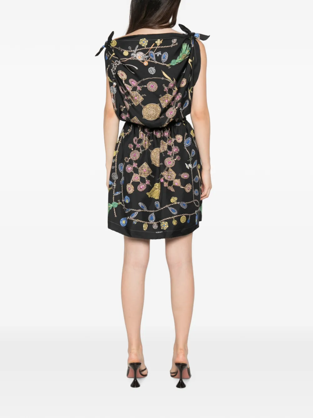 Versace Zijden twill midi-jurk met print Zwart