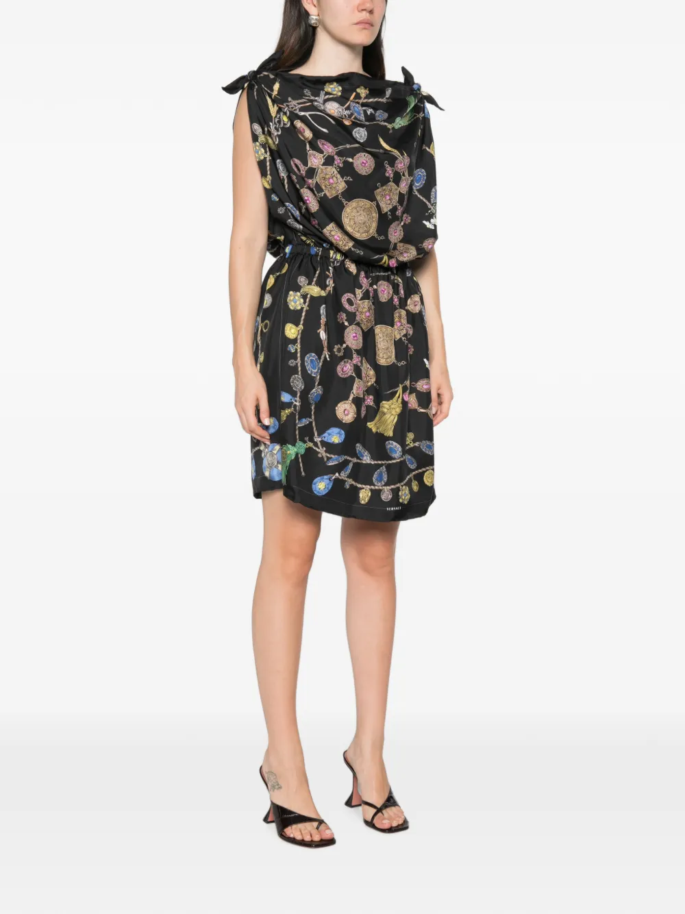 Versace Zijden twill midi-jurk met print Zwart
