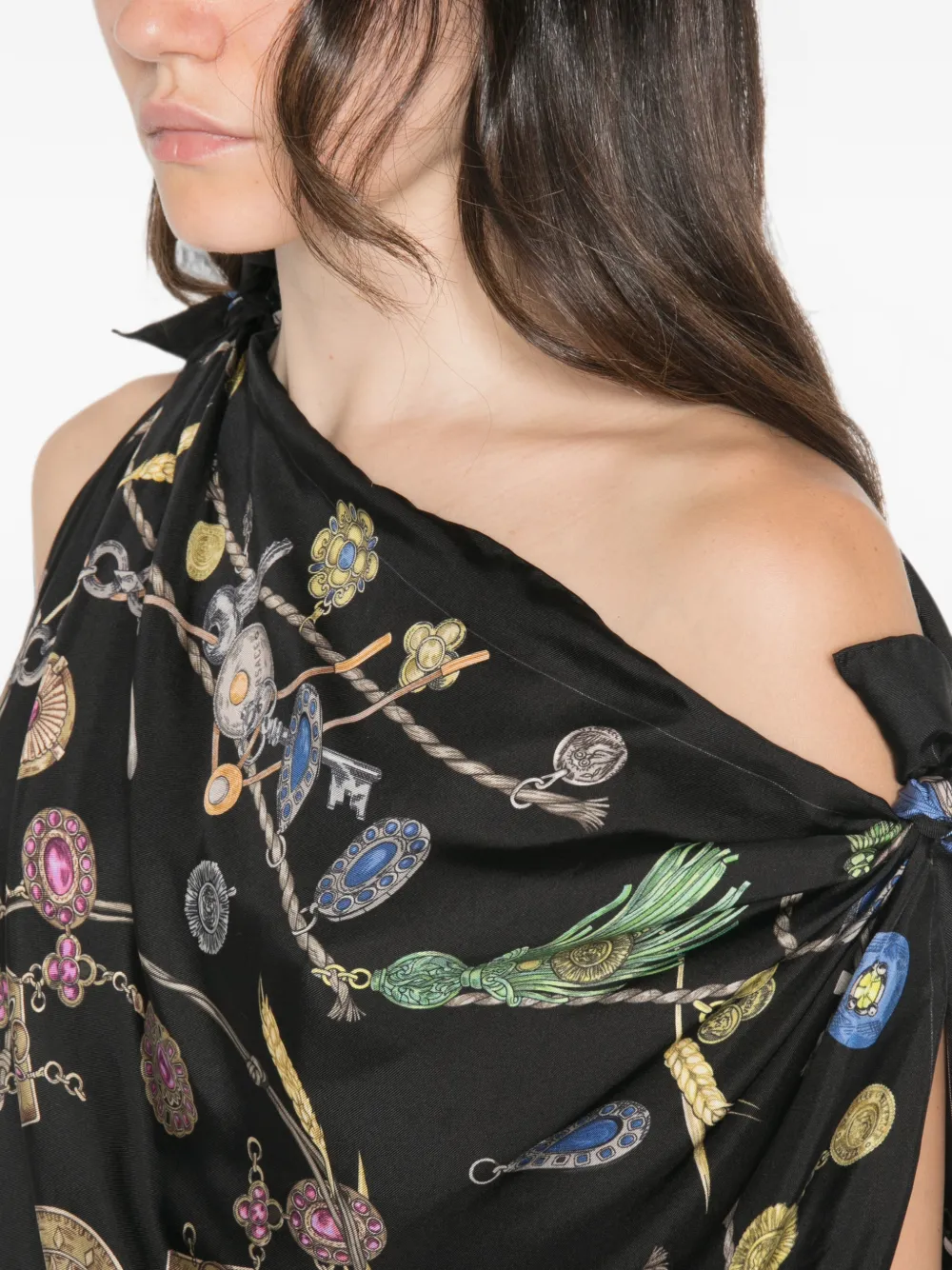 Versace Zijden twill midi-jurk met print Zwart