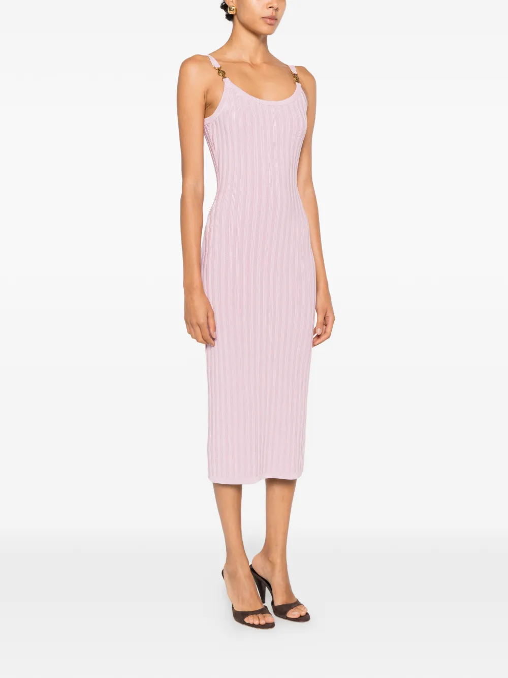 Versace Viscose mesh ribgebreide midi-jurk Roze