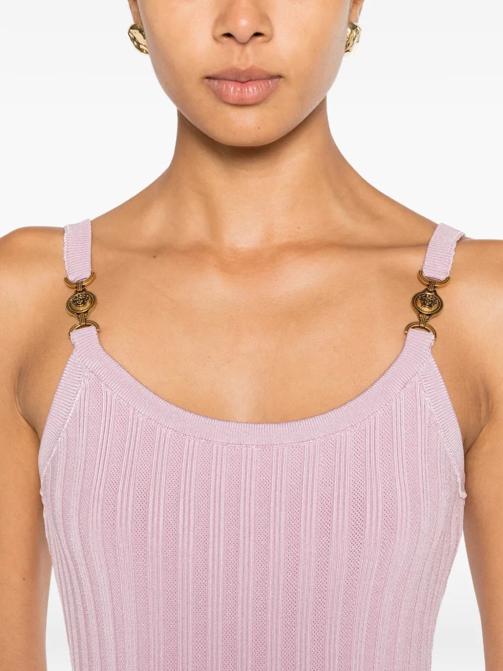 Versace Viscose mesh ribgebreide midi-jurk Roze