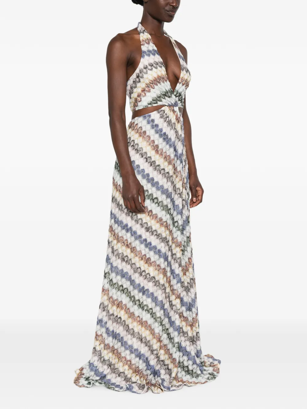 Missoni Maxi-jurk met zigzagpatroon en uitgesneden details Beige