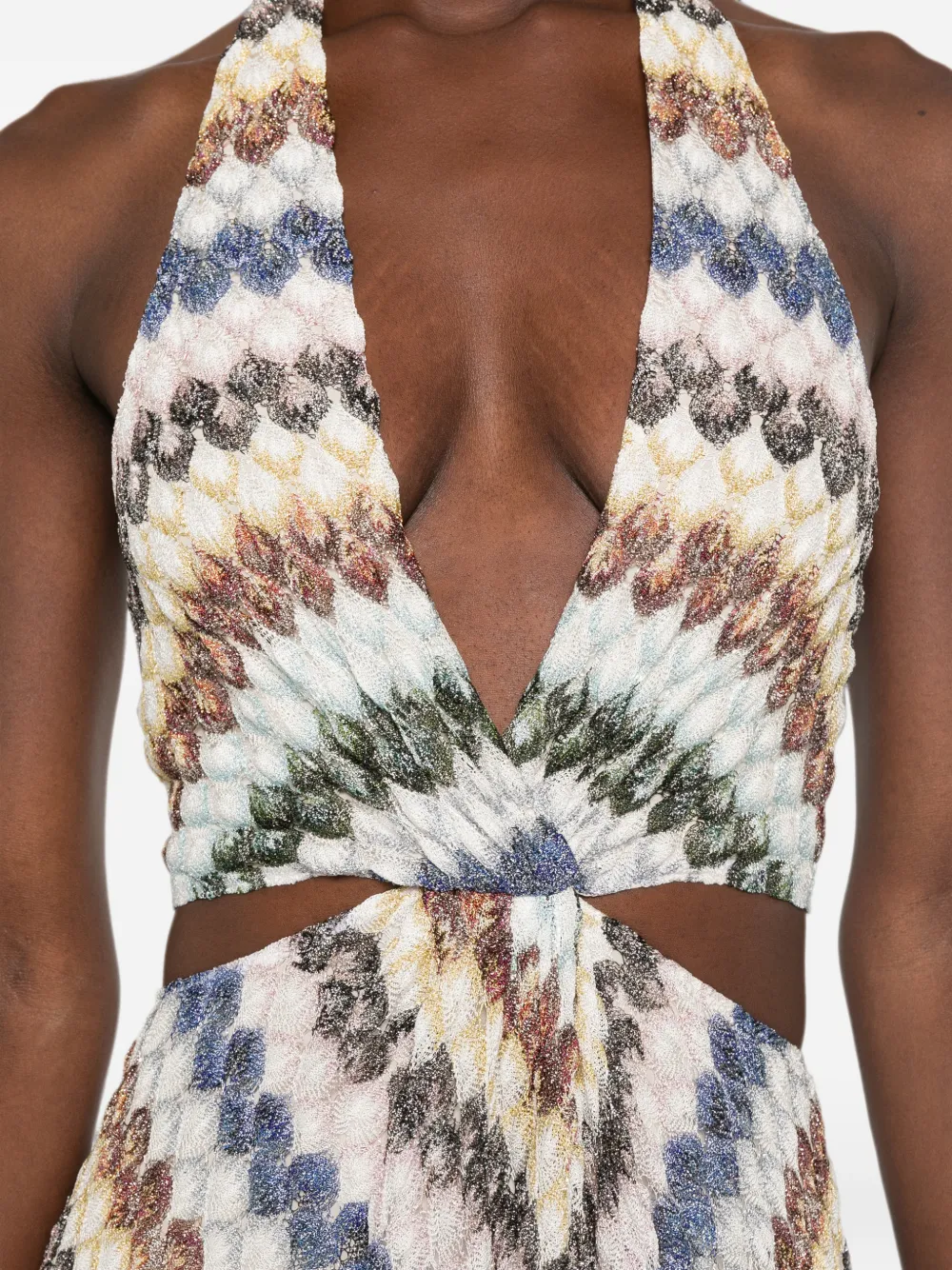 Missoni Maxi-jurk met zigzagpatroon en uitgesneden details Beige