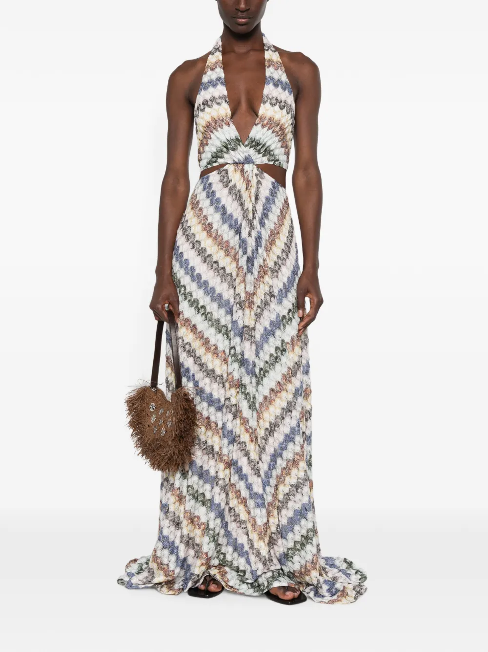 Missoni Maxi-jurk met zigzagpatroon en uitgesneden details Beige