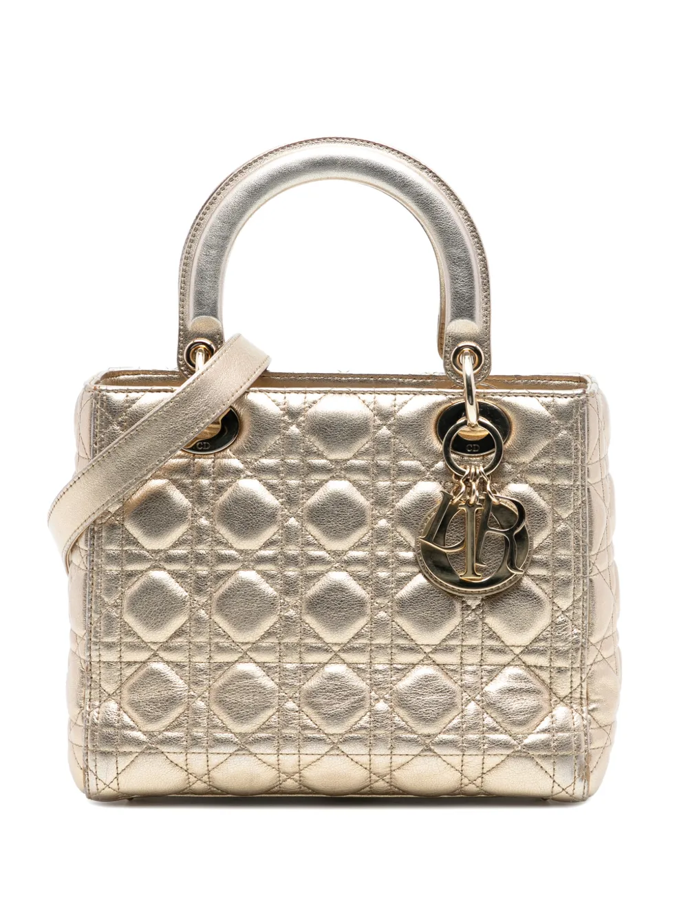 Christian Dior Pre-Owned 2018 Medium Metallic Lambskin Cannage Lady Dior satchel - Gold