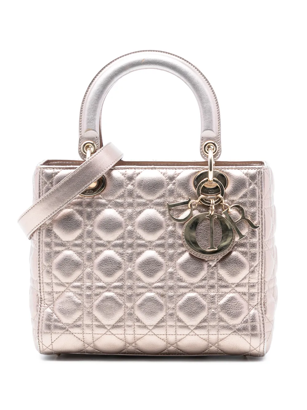 Christian Dior Pre-Owned 2019 Medium Metallic Lambskin Cannage Lady Dior satchel - Rosa