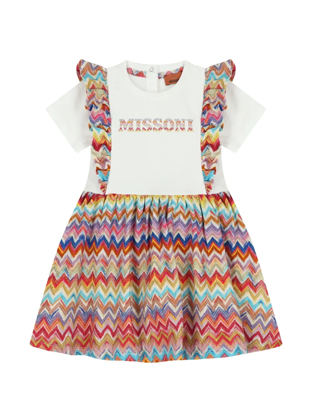 Missoni Kids ruffled-detail zig-zag dress - Bianco