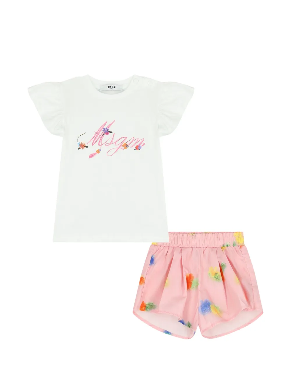 MSGM Kids Set top e shorts a fiori - Bianco