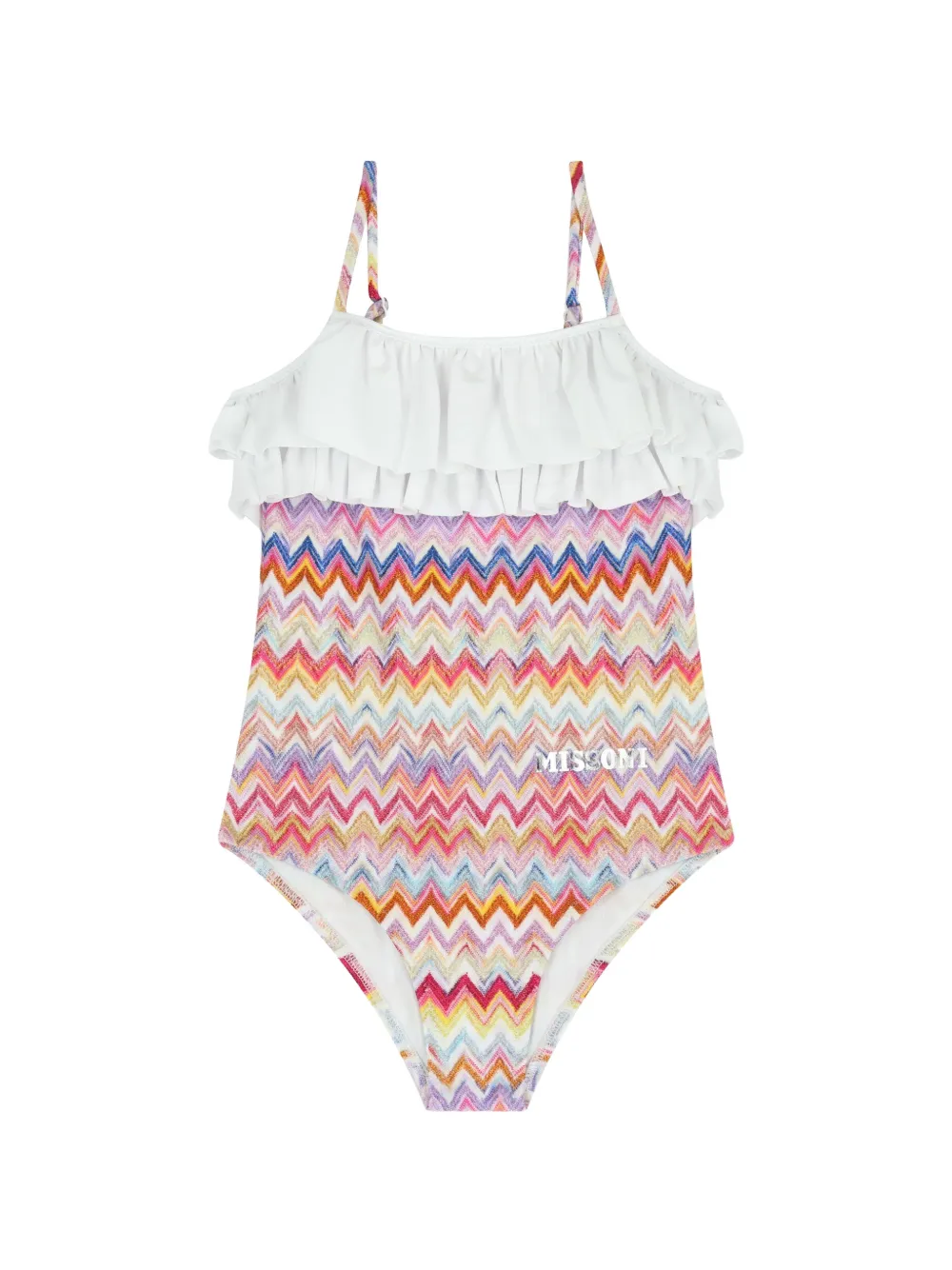 Missoni Kids ruffled zigzag-patterned swimsuit - Rosa