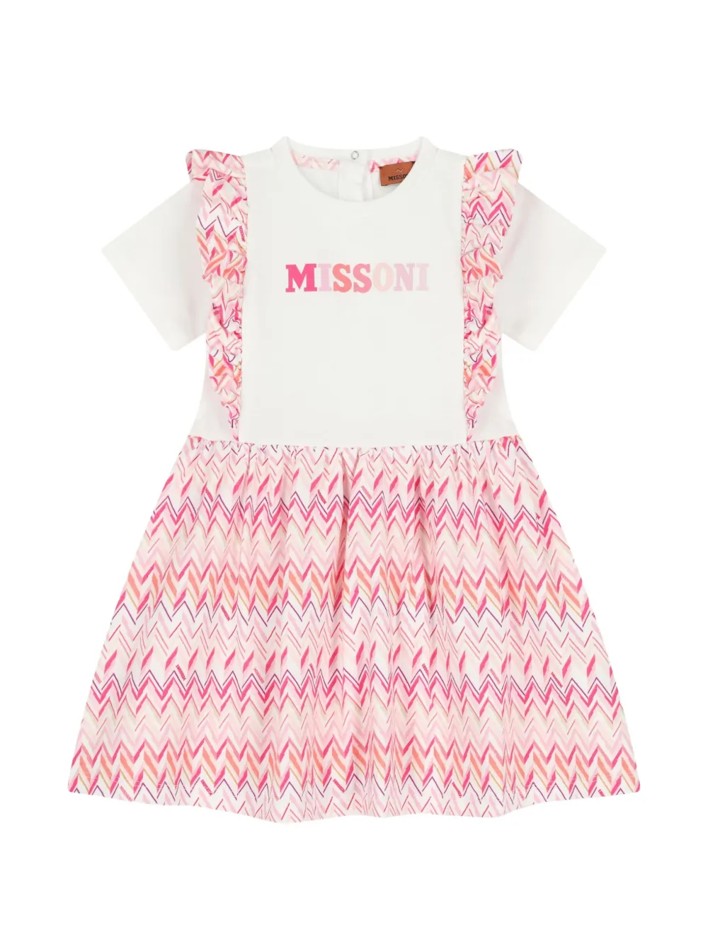 Missoni Kids ruffled zig-zag pattern dress - Pink