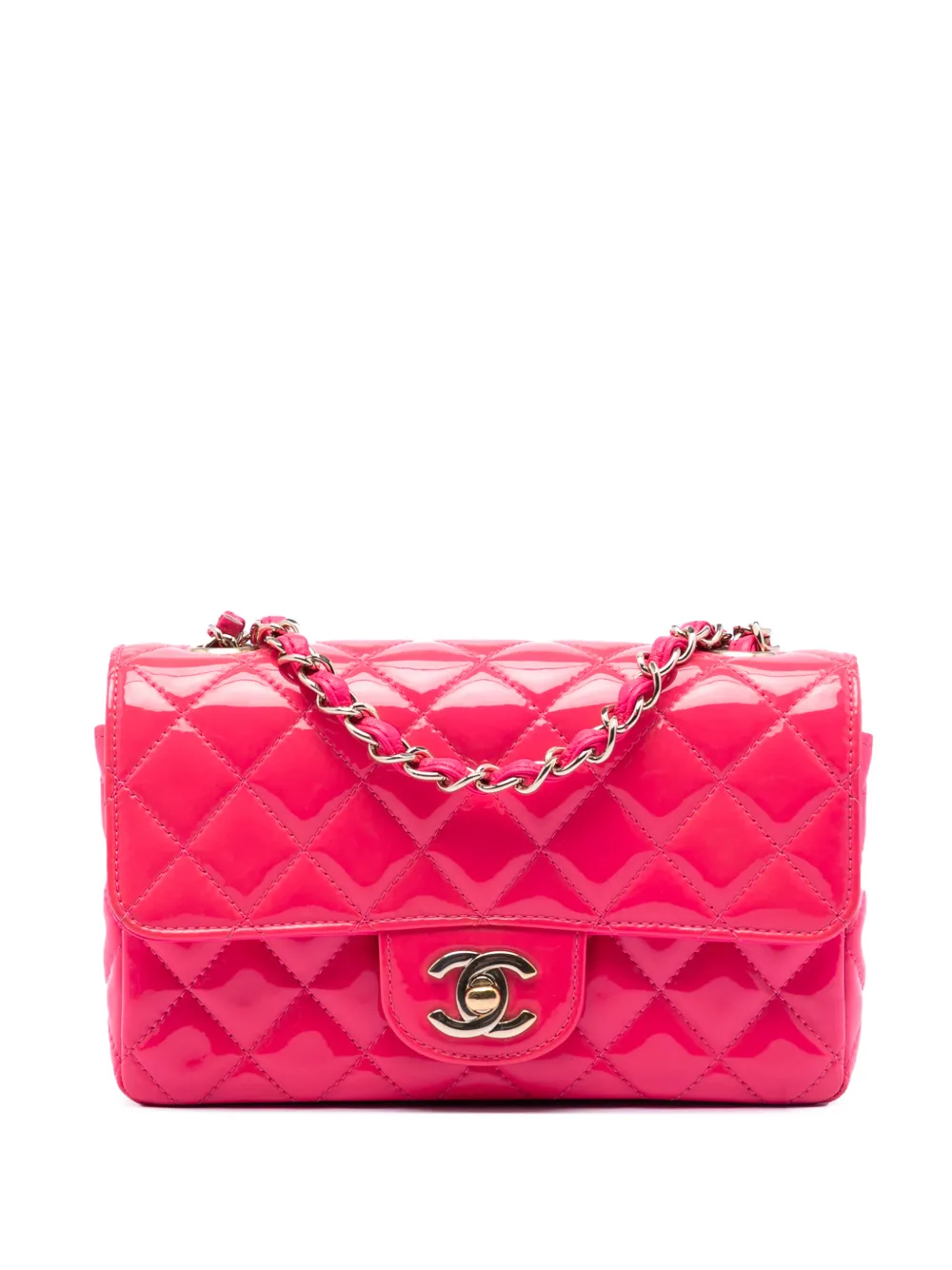 CHANEL Pre-Owned 2019 Mini Rectangular Classic Patent Single Flap crossbody bag - Rosa