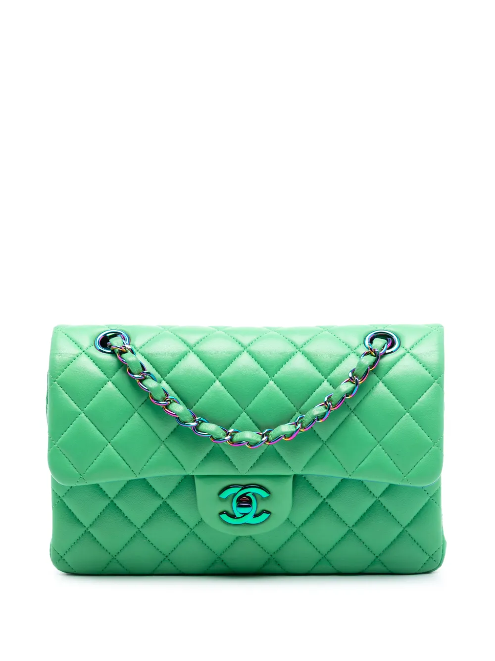 CHANEL Pre-Owned 2021 Small Classic Lambskin Rainbow Hardware Double Flap shoulder bag - Verde