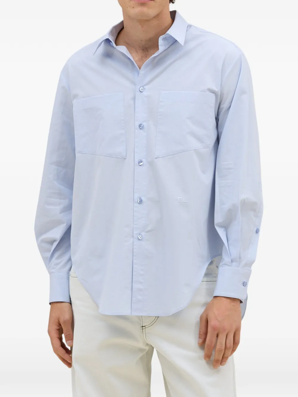Eckhaus Latta Asymmetric-hem Patch-pocket Shirt In Blue