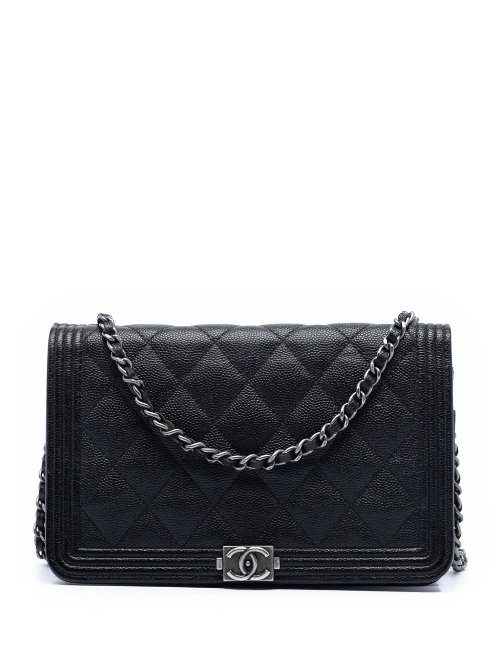CHANEL Pre-Owned 2018 Quilted Caviar Boy Wallet on Chain crossbody bag - Nero