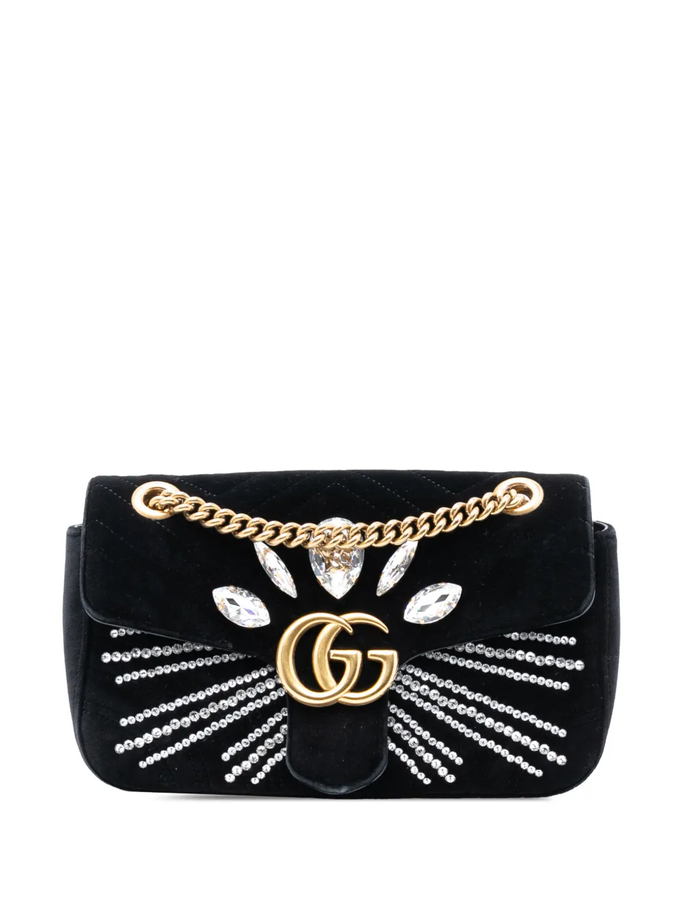 Gucci Pre-Owned 2016-2026 Medium GG Marmont Matelasse Velvet Crystal Embellished shoulder bag - Nero