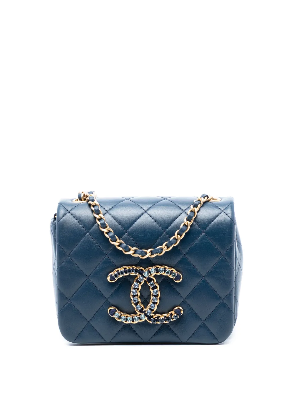 CHANEL Pre-Owned 2021-2025 Mini Quilted Lambskin CC Crystal Full Flap crossbody bag - Blu