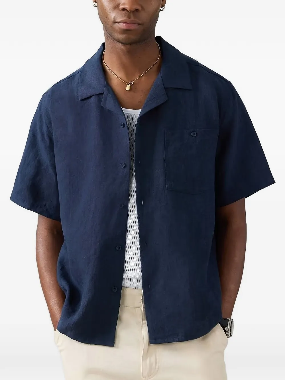  Percival Camp-collar Pocket Shirt - Blue 