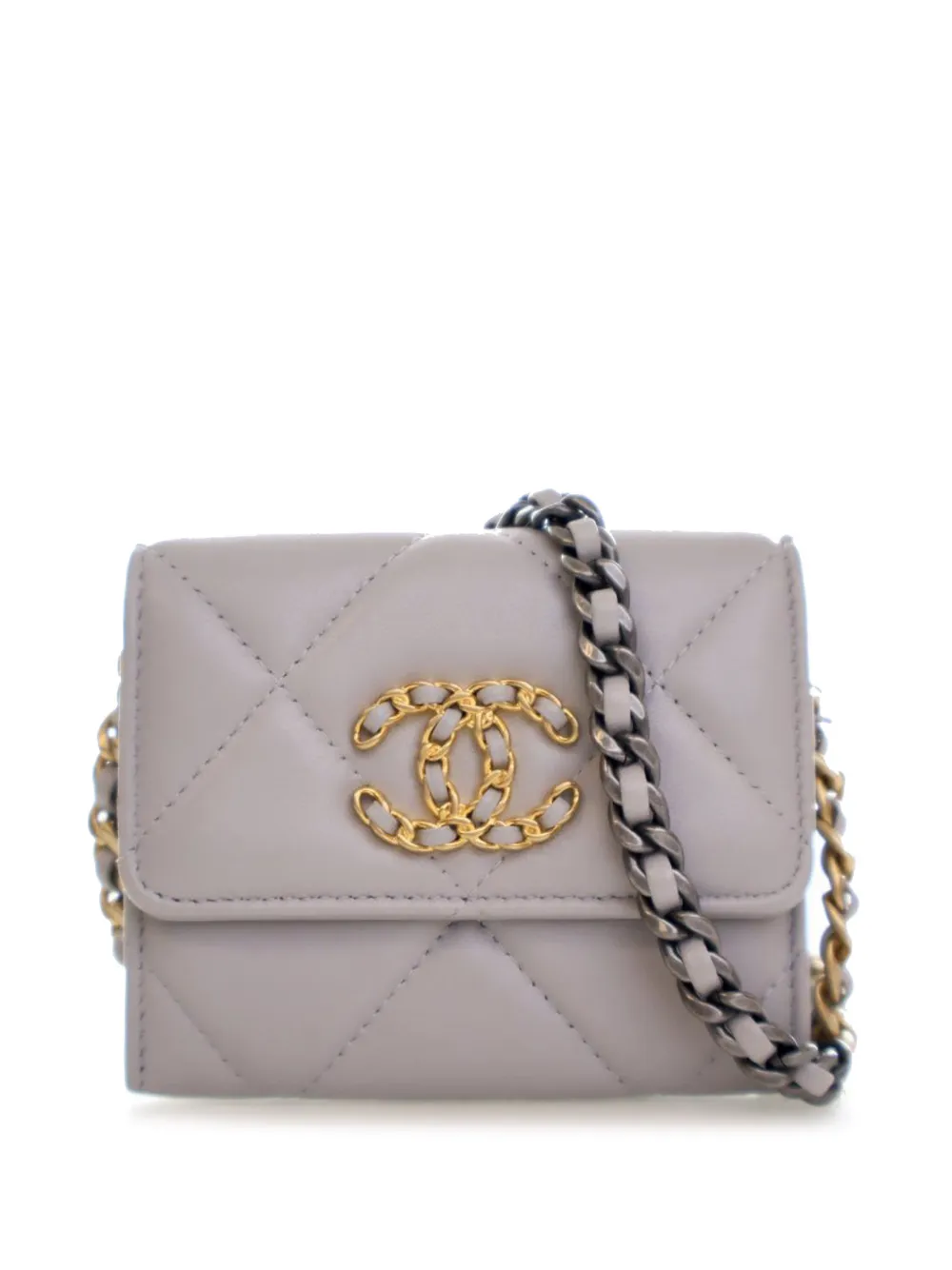 CHANEL Pre-Owned 2021 Quilted Lambskin 19 Flap Coin Purse With Chain crossbody bag - Grigio