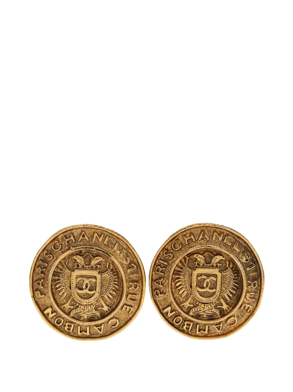 CHANEL Pre-Owned 1970-1980 Gold Plated Rue Cambon Crest Clip On Earrings costume earrings - Oro
