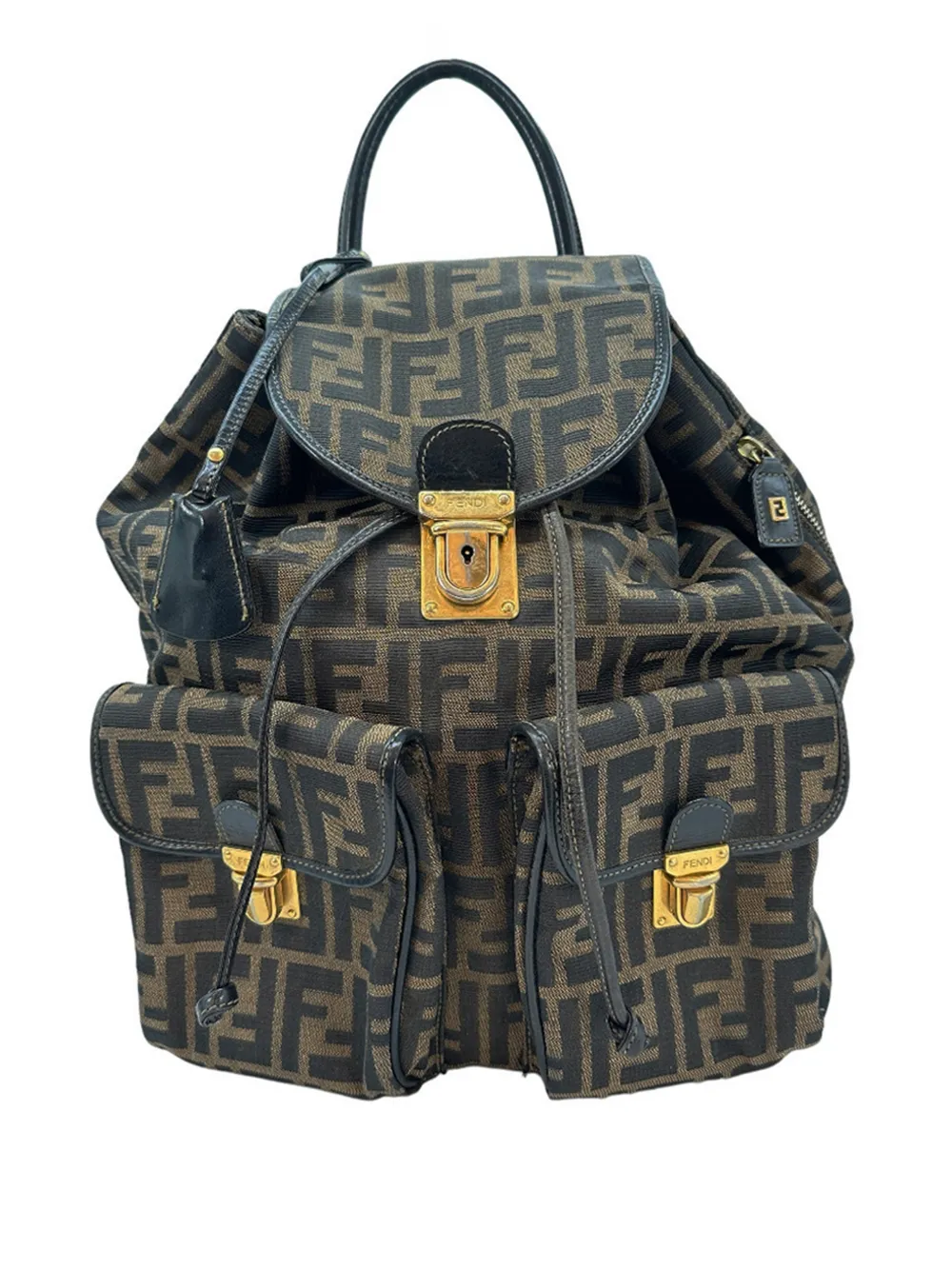 Fendi Pre-Owned 20th Century Leather Trimmed Zucca Canvas Drawstring backpack - Marrone