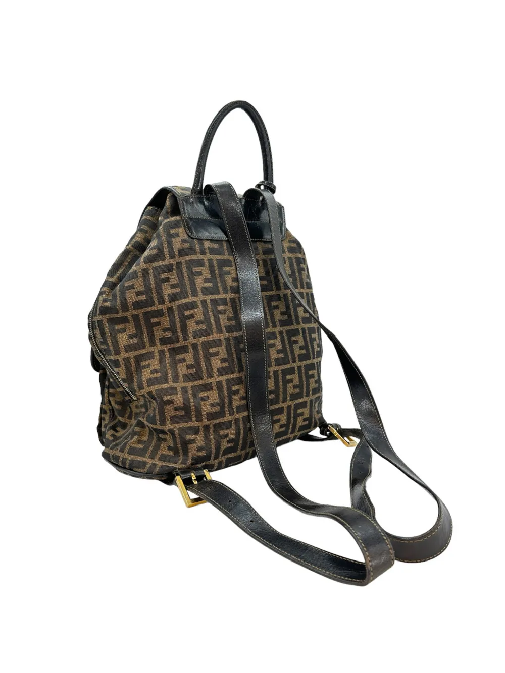 20th Century Leather Trimmed Zucca Canvas Drawstring Backpack
