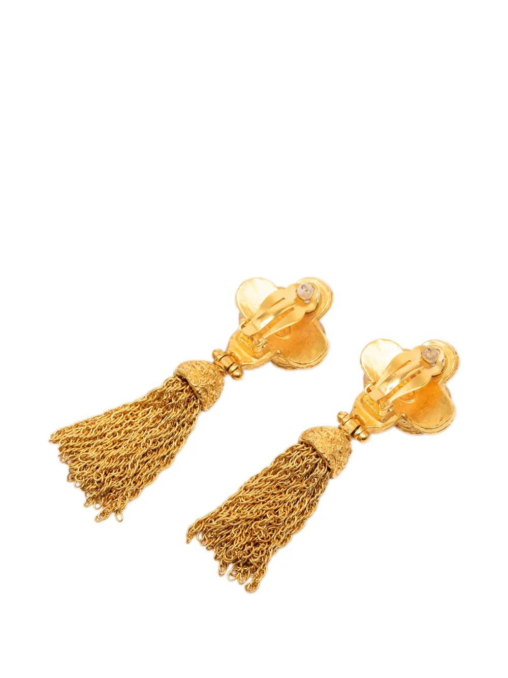 1994 Gold Plated Cc Tassel Fringe Dangle Clip On Earrings Costume Earrings
