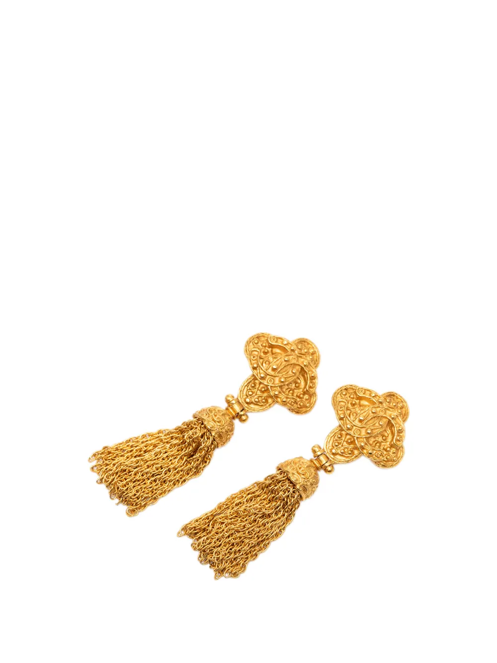 CHANEL Pre-Owned 1994 Gold Plated CC Tassel Fringe Dangle Clip On Earrings costume earrings - Oro