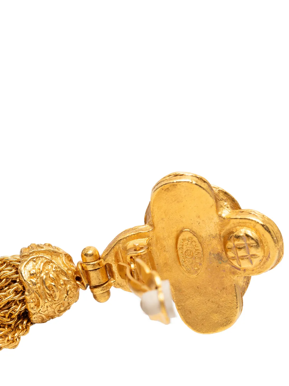 1994 Gold Plated Cc Tassel Fringe Dangle Clip On Earrings Costume Earrings