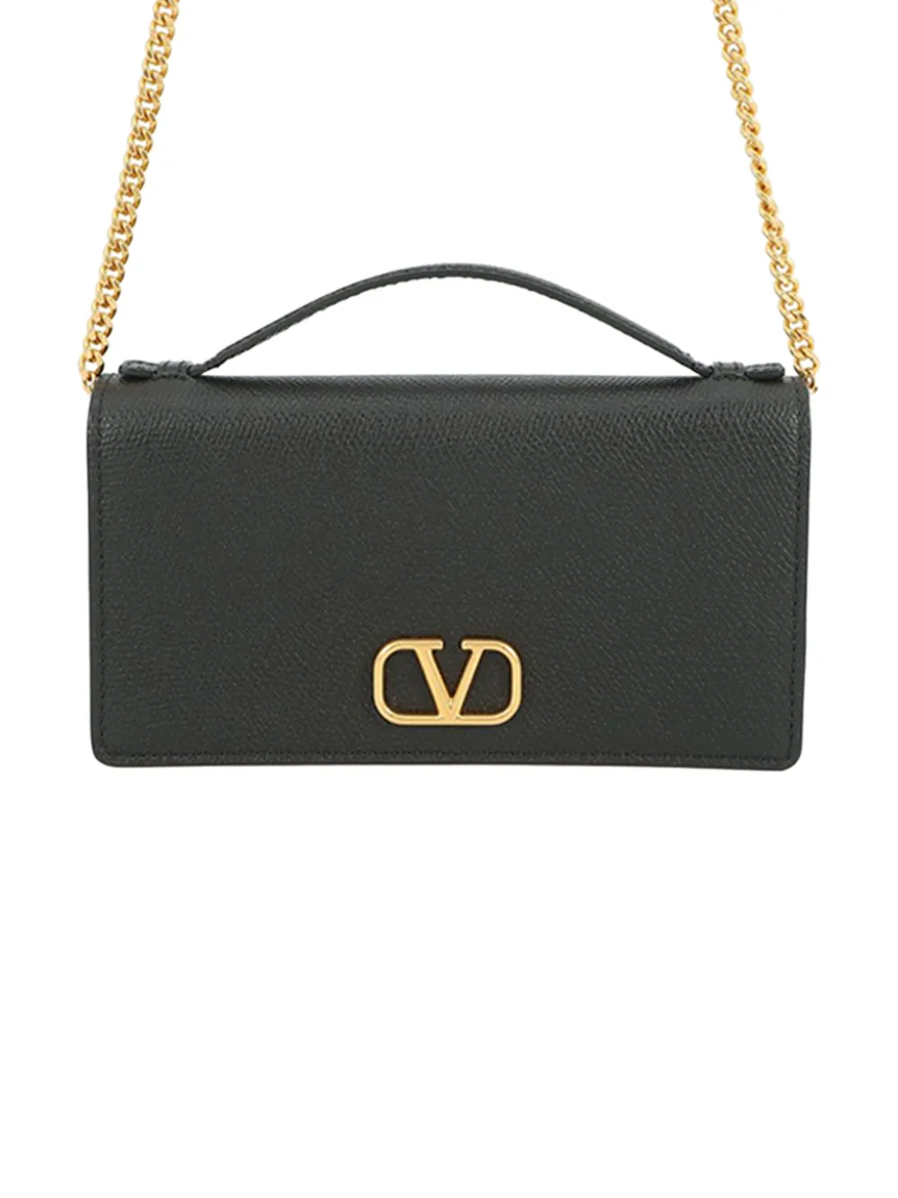 Valentino Garavani Pre-Owned 2021-2026 Grainy Calfskin VLogo Signature Wallet with Chain satchel - Nero