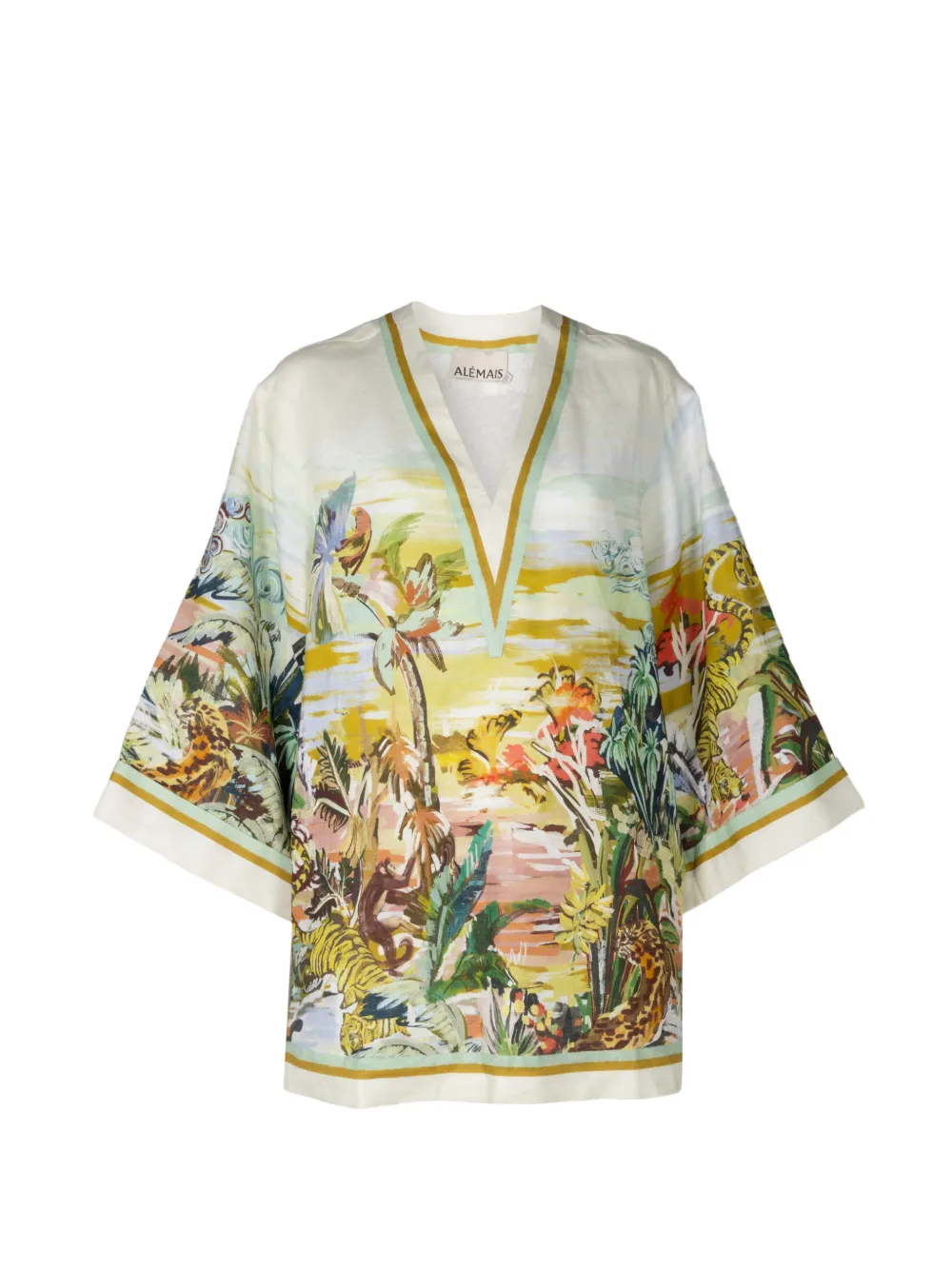 ALEMAIS Jungle Boogie V-neck printed mini dress - Toni neutri