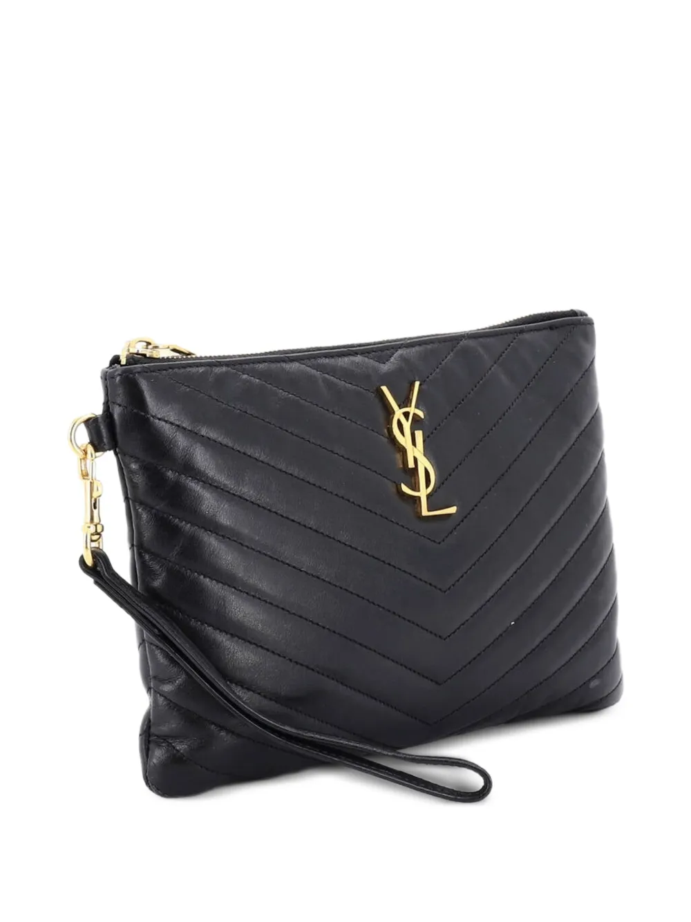 Saint Laurent Pre-Owned Classic Monogram Wristlet Pouch Matelasse Chevron Leather Small clutch bag - Nero