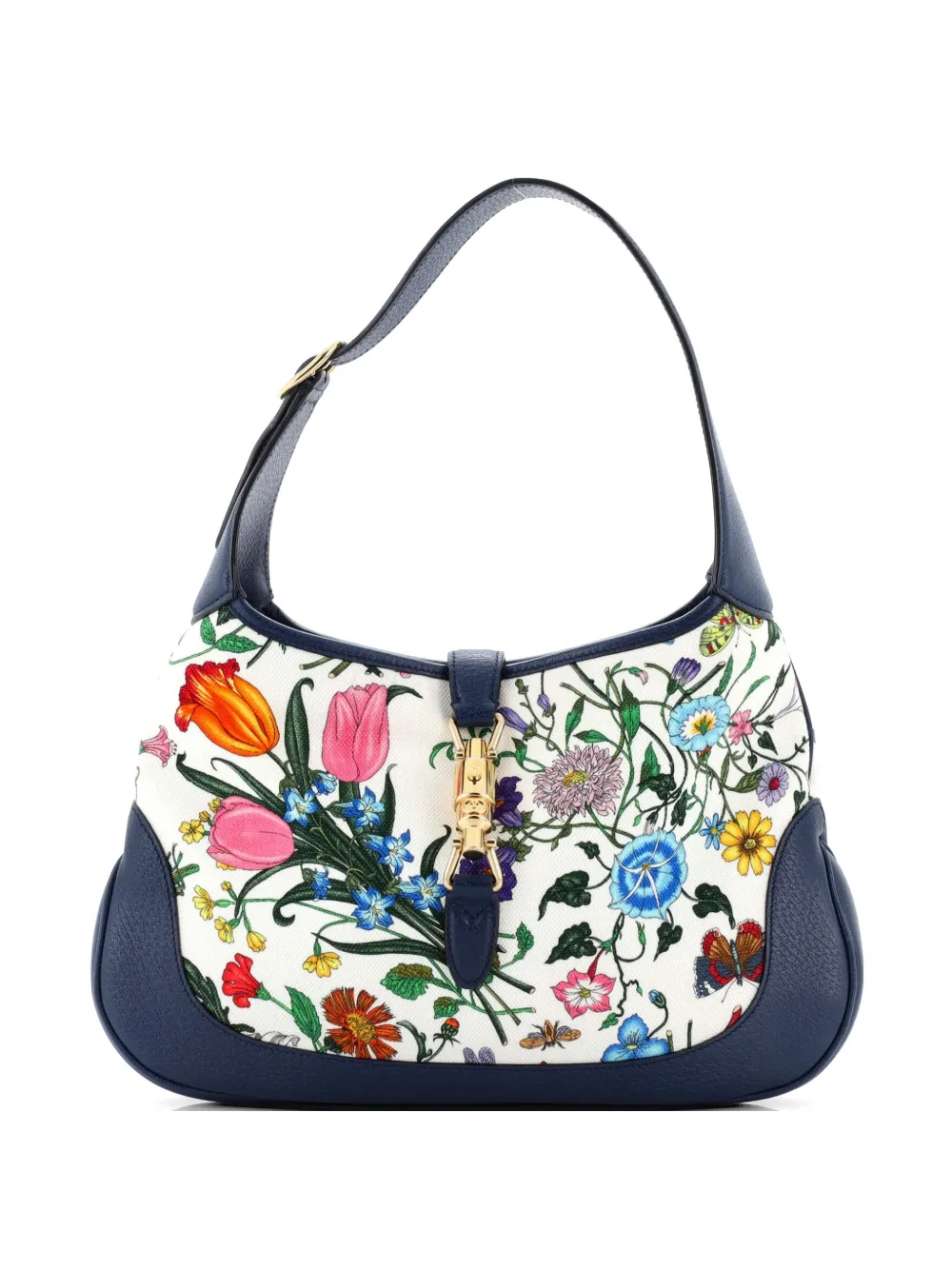 Gucci Pre-Owned Jackie Flora Canvas with Leather Medium hobo bag - Blu