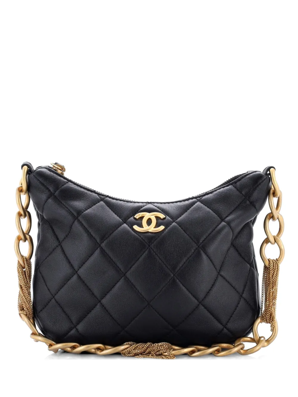 CHANEL Pre-Owned CC Mixed Chain Link Zip Quilted Lambskin hobo bag - Nero