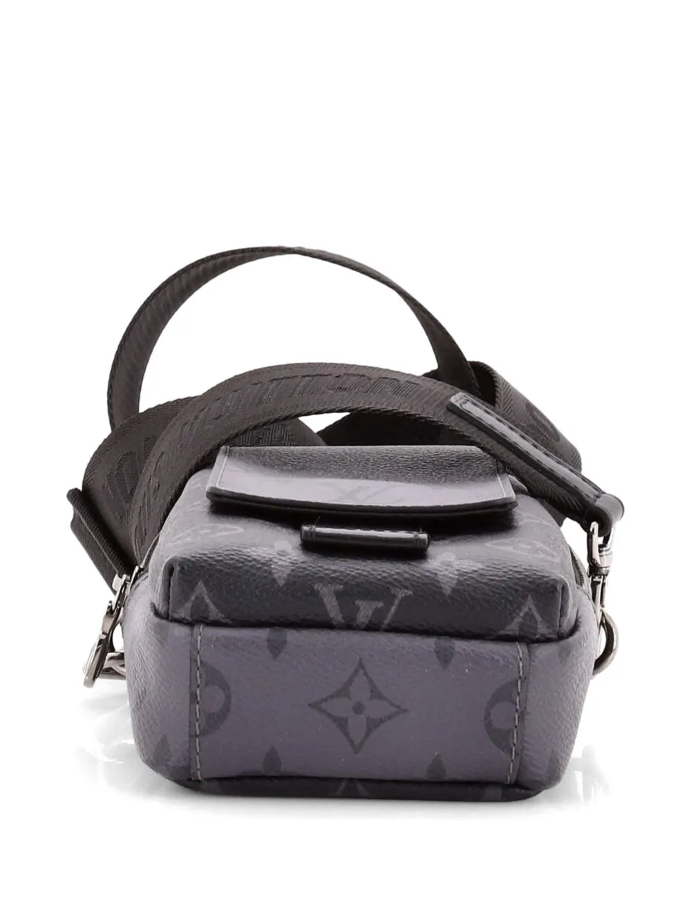 Pre-owned Louis Vuitton Double Phone Pouch Nm Reverse Monogram Eclipse Canvas Crossbody Bag In Black