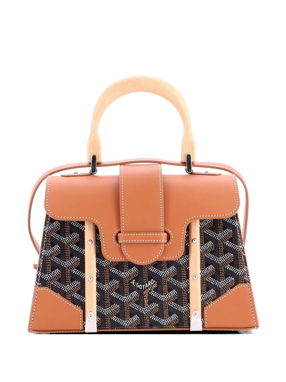 Goyard Pre-Owned Structured Saigon Top Handle Bag Coated Canvas with Leather Mini satchel - Marrone