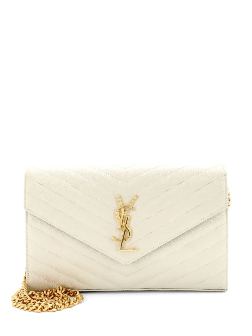 Saint Laurent Pre-Owned Classic Monogram Wallet on Chain Matelasse Chevron Leather Medium crossbody bag - Bianco
