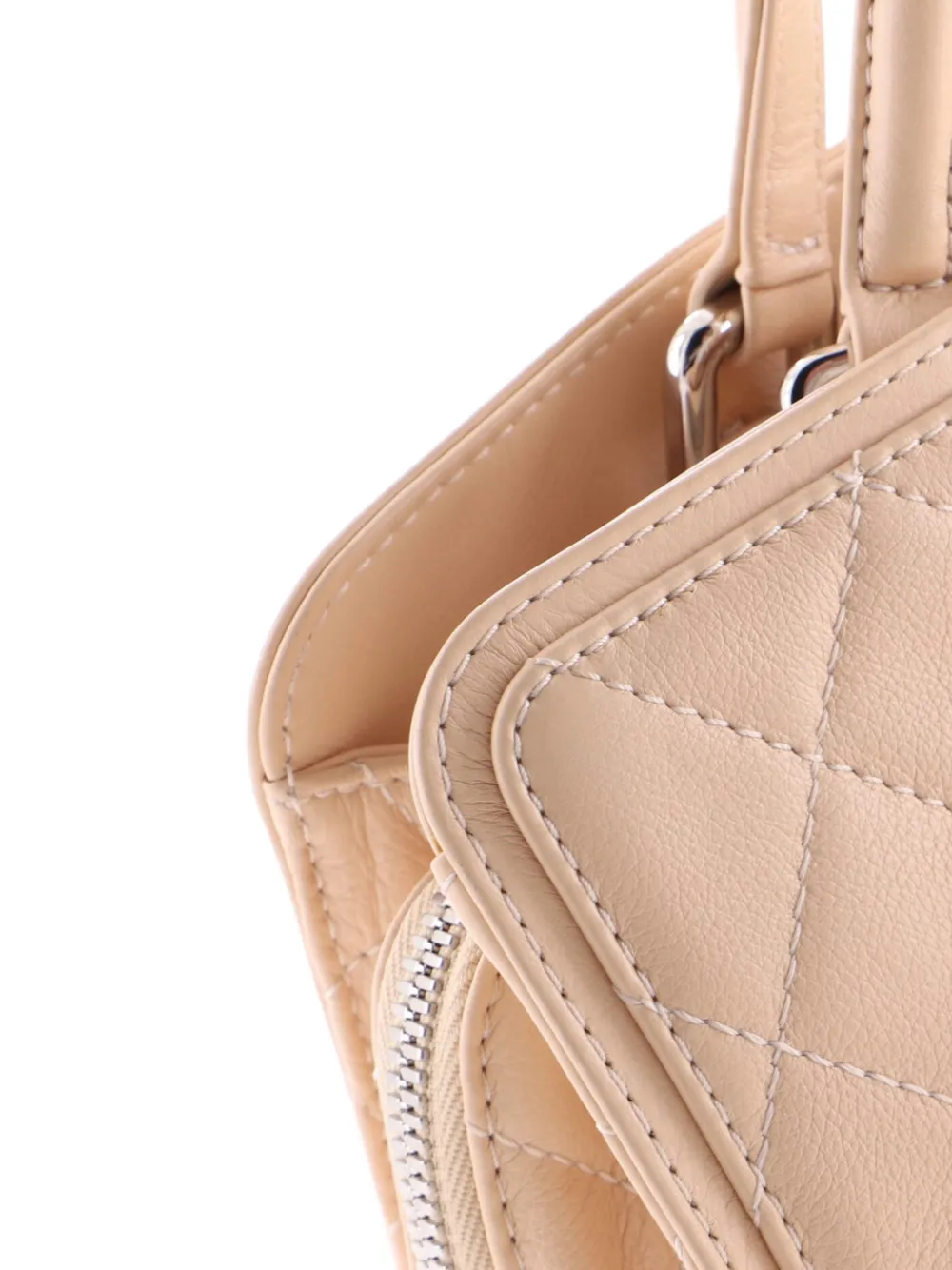 Pre-owned Chanel Zip Around Satchel Quilted Calfskin Medium Handbag In Neutral