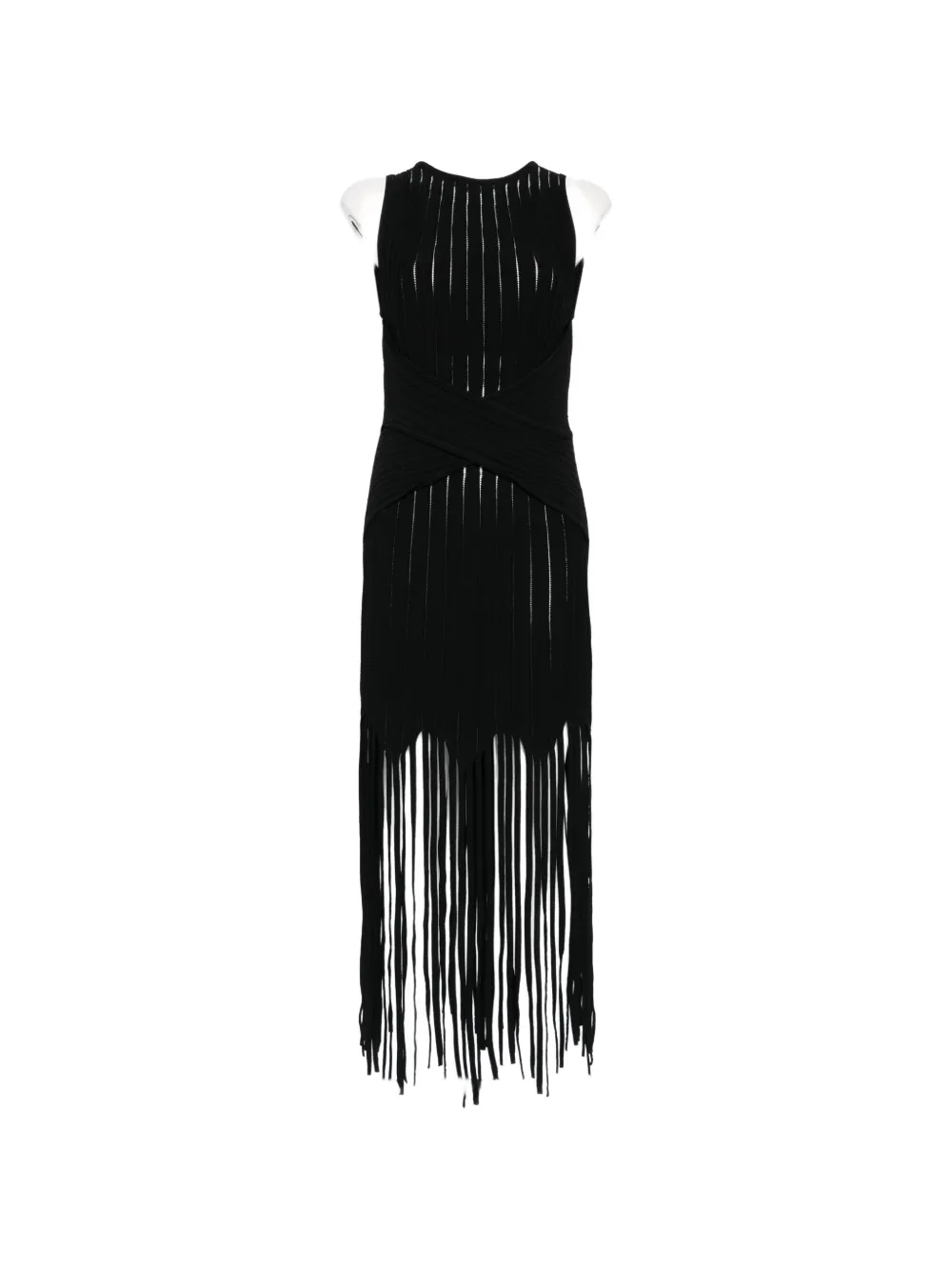 Balmain fringed-hem mini dress - Nero