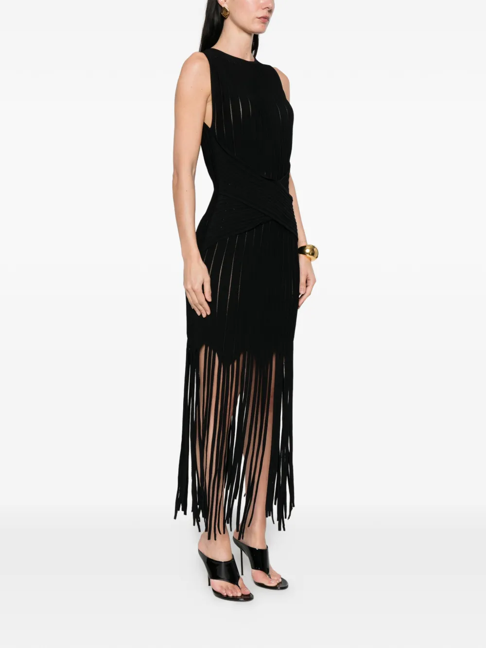 Balmain Mini-jurk met franje Zwart