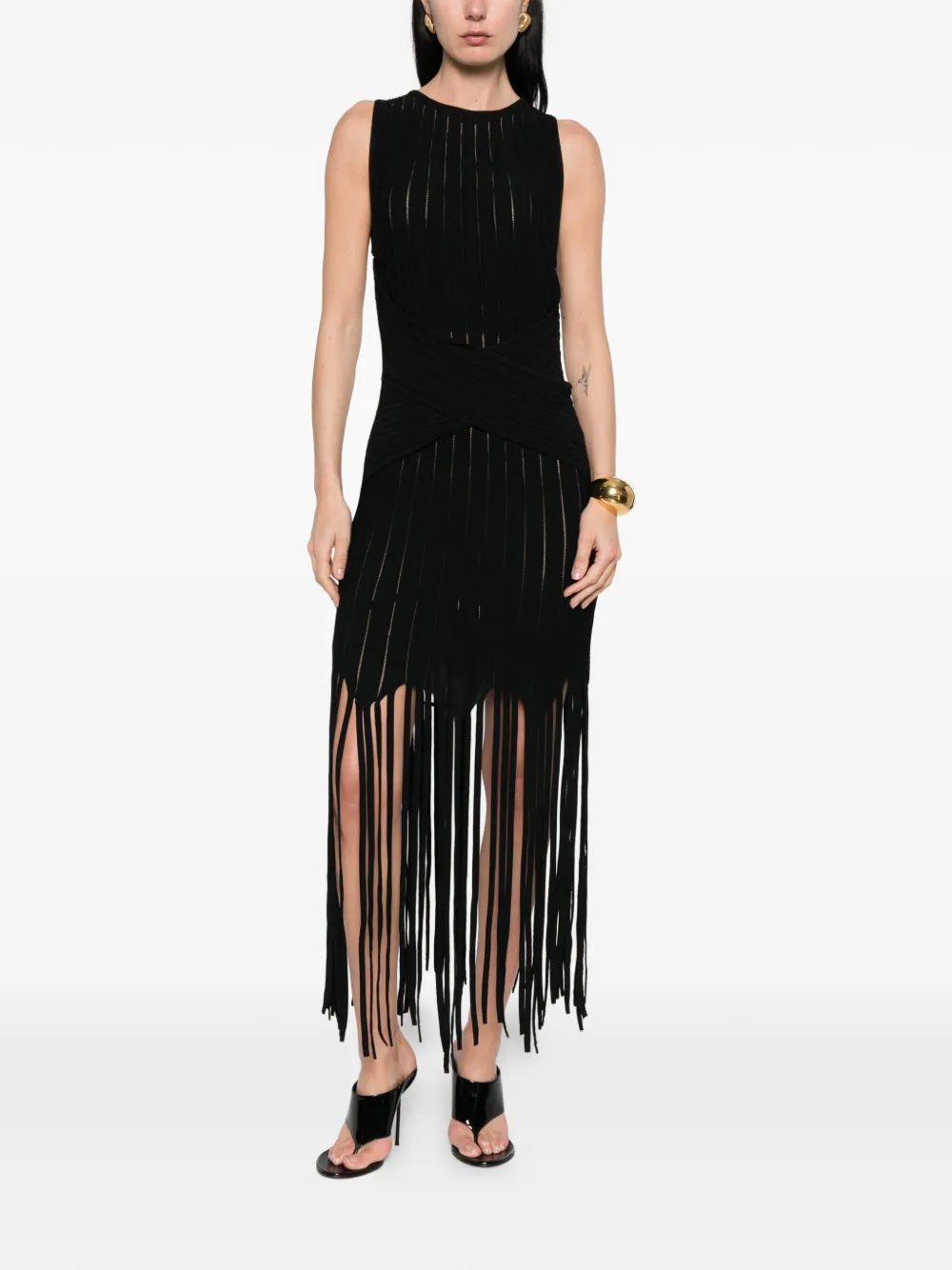 Balmain Mini-jurk met franje Zwart