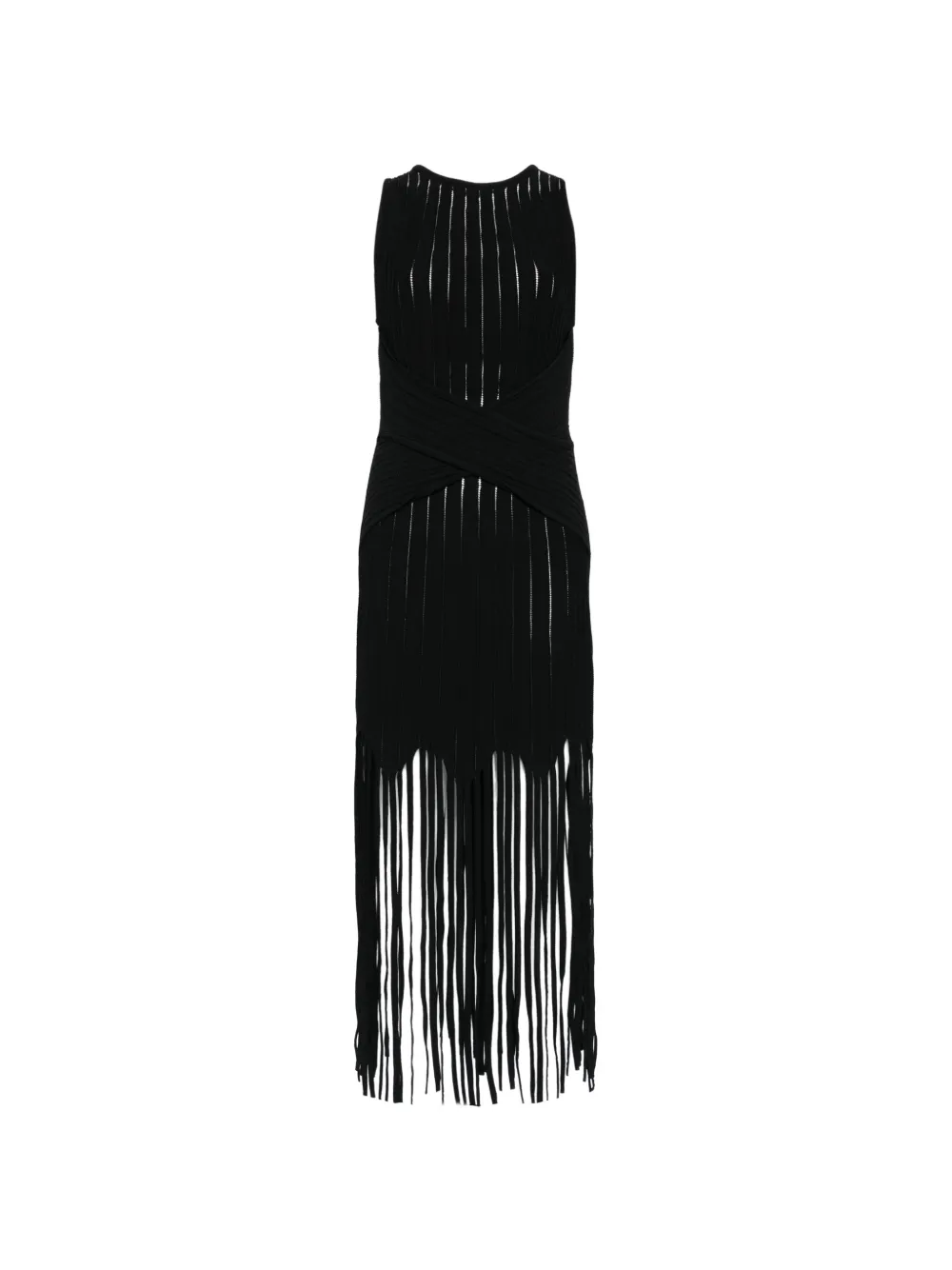 Balmain fringed-hem mini dress - Nero
