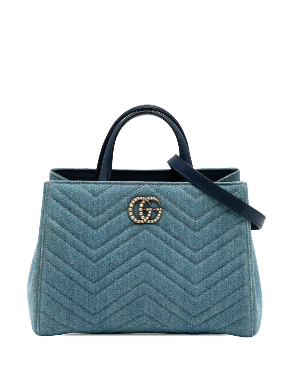 Gucci Pre-Owned 2016-2026 Small GG Marmont Matelasse Denim Pearly satchel - Blu
