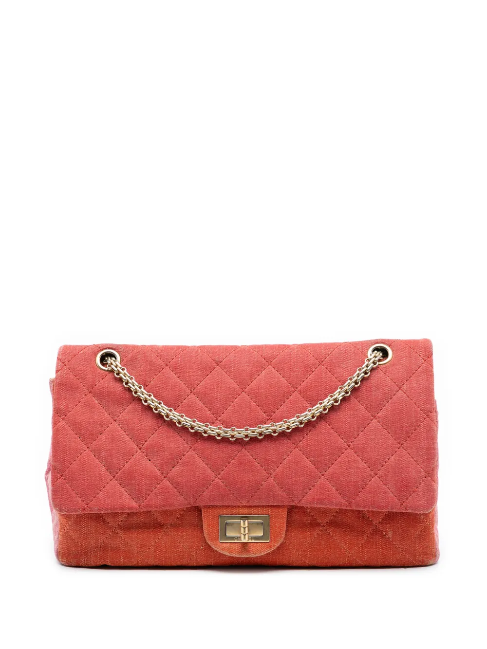 CHANEL Pre-Owned 2009-2010 Tricolor Quilted Denim Reissue 2.55 Double Flap 227 shoulder bag - Arancione