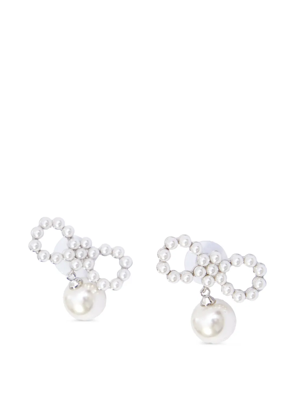 Self-Portrait white pearl bow earrings - Argento