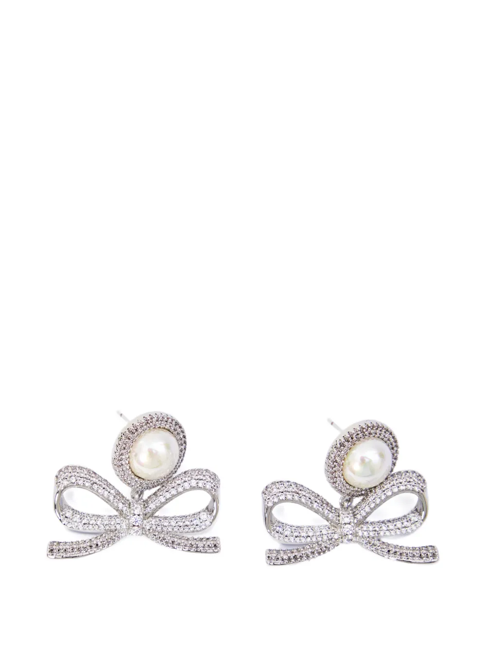 Self-Portrait crystal pearl bow earrings - Argento