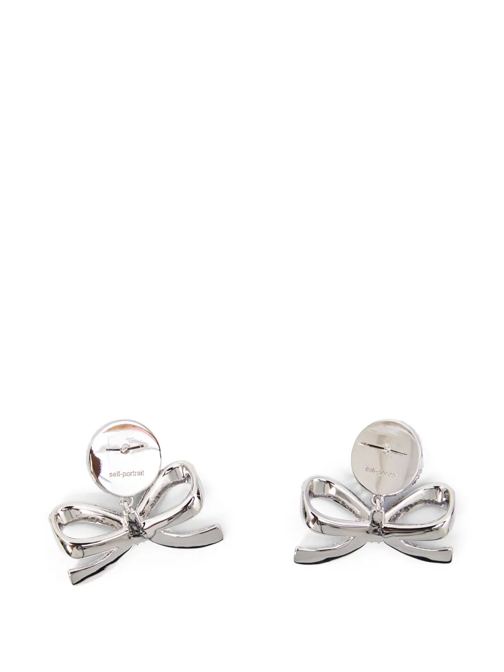  Self-portrait Crystal Pearl Bow Earrings - Silver 