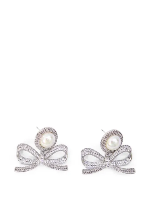 Self-Portrait crystal pearl bow earrings